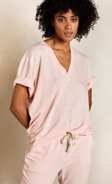 10Days Linen V-Neck Tee - Soft Pink 