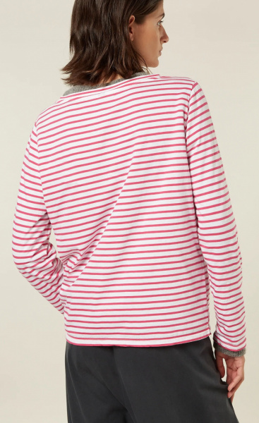 10Days Long Sleeve Tee Flamingo Pink Stripe - 1