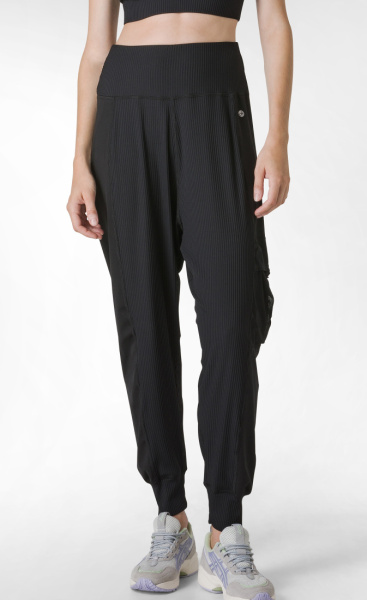 Sporty Ribbed Harem Pants - Black