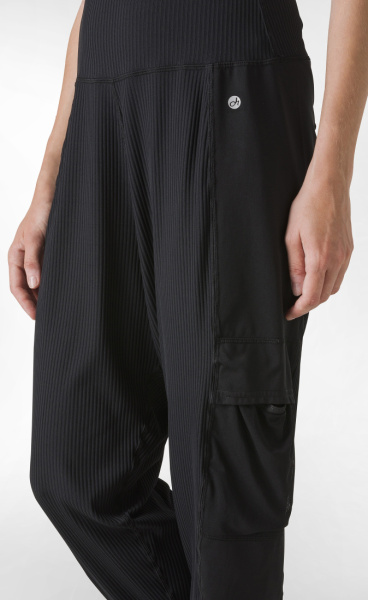 Sporty Ribbed Harem Pants - Black - 1