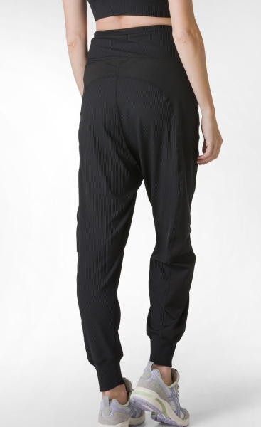 Sporty Ribbed Harem Pants - Black - 2