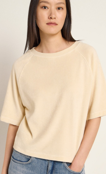 Lanius Velvet Terry Raglan Shirt - Creme - 1