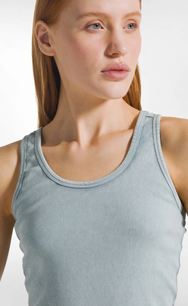 Faded Rib Tank Top - Teal Blue