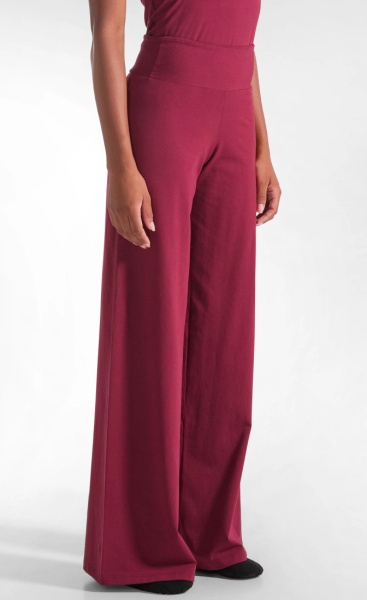 Long Jersey Wide Leg Pants - Cherry Red