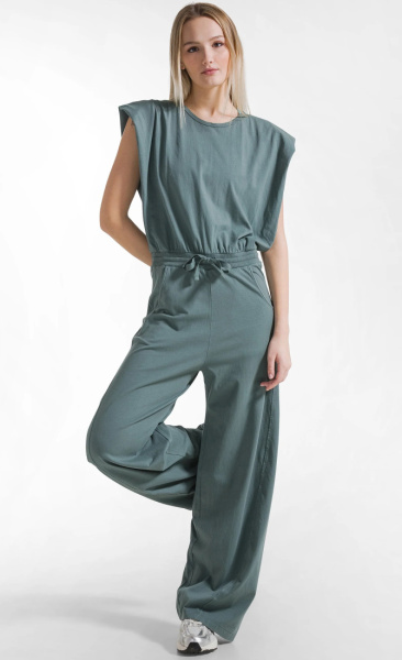 Open Back Jumpsuit Teal Green - 3