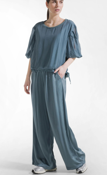 Satin Palazzo Pants - Sage - 3
