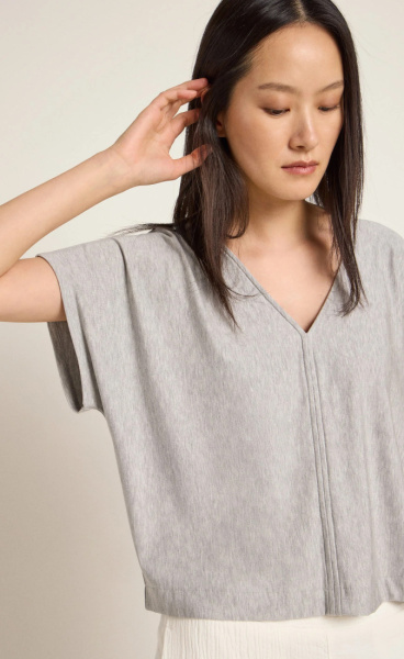 Lanius Tencel Sweat Tee - Grey Melange - 1