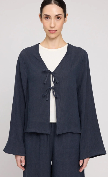 Mazine Linen Kimono Blouse - Ink Blue