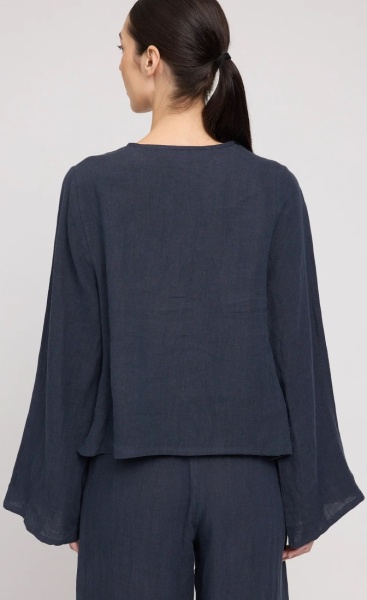 Mazine Linen Kimono Blouse - Ink Blue