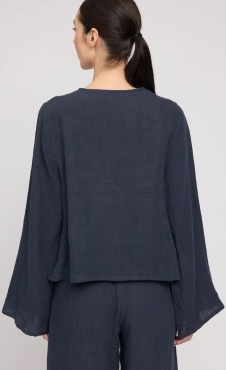 Mazine Linen Kimono Blouse - Ink Blue